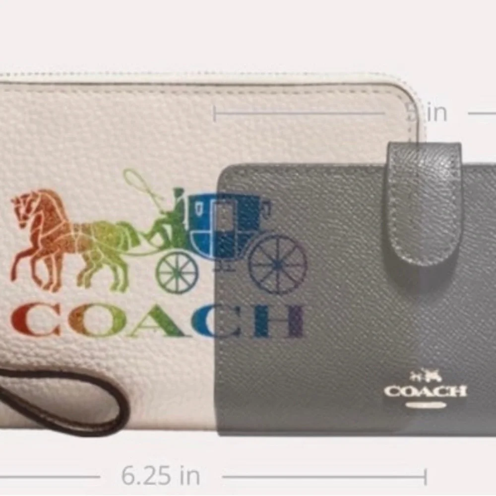 COACH‎ CORNER ZIP WRISTLET POUCH WALLET WITH RAINBOW HORSE AND CARRIAGE NWT
